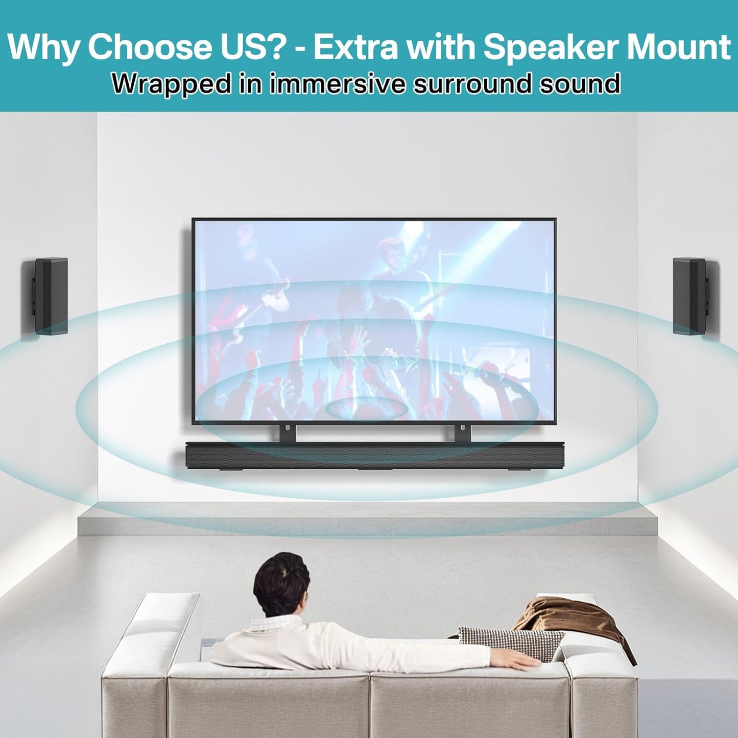 tiebutie Sound Bar Mounts Under TV for Bose Soundbar Mount with Speaker Mounts and Remote Holder - Adjustable Height