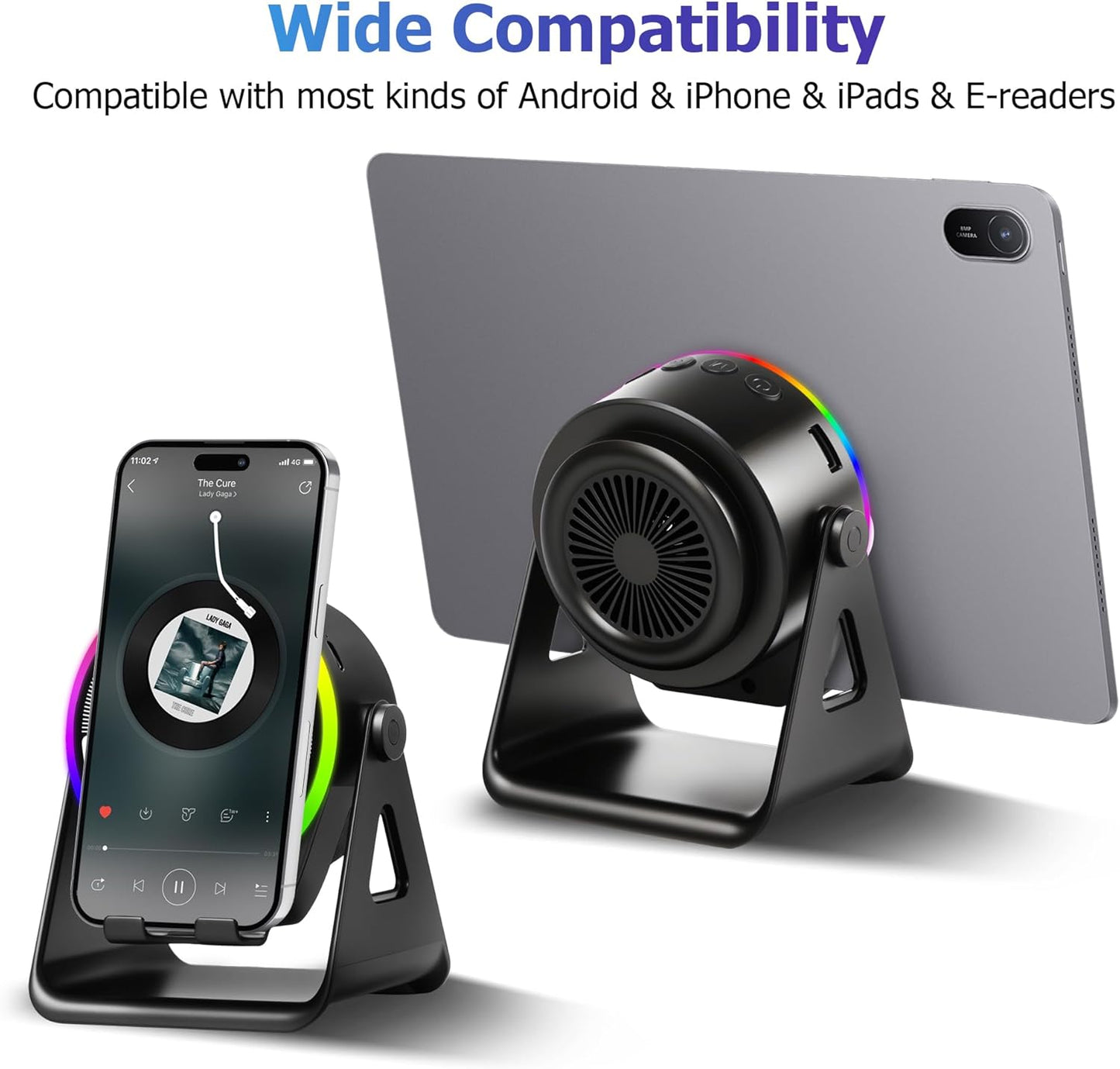 Cawinii 4-in-1 360 Wireless Induction Bluetooth Speaker, with Rotating Phone Holder and RGB Ambient Light
