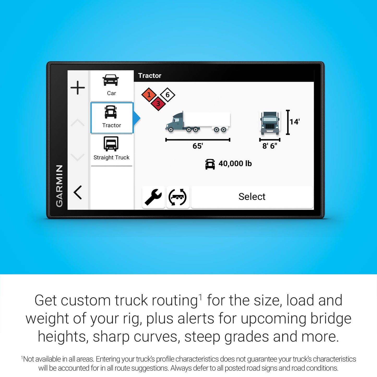 Garmin dēzl™ OTR620, High-Res 6” GPS Truck Navigator, Custom Routing, Satellite Imagery, Wind Speed, Community-Shared Loading Docks, Truck Entrances, Parking Availability
