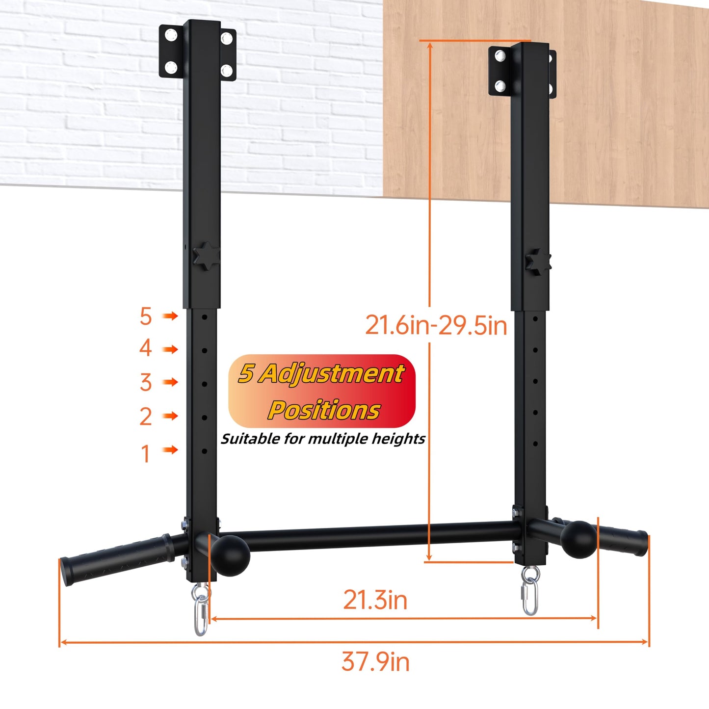 Upgraded-Joist Mounted Pull Up Bar, 800 lbs Heavy Duty Wall Mounted Chin Up Bar, Adjustable Height Pullup Bar for Garage, Basement, Backyard, Beam and Rafter Mount, Easy Installation, Ideal for Multiple Grip Options