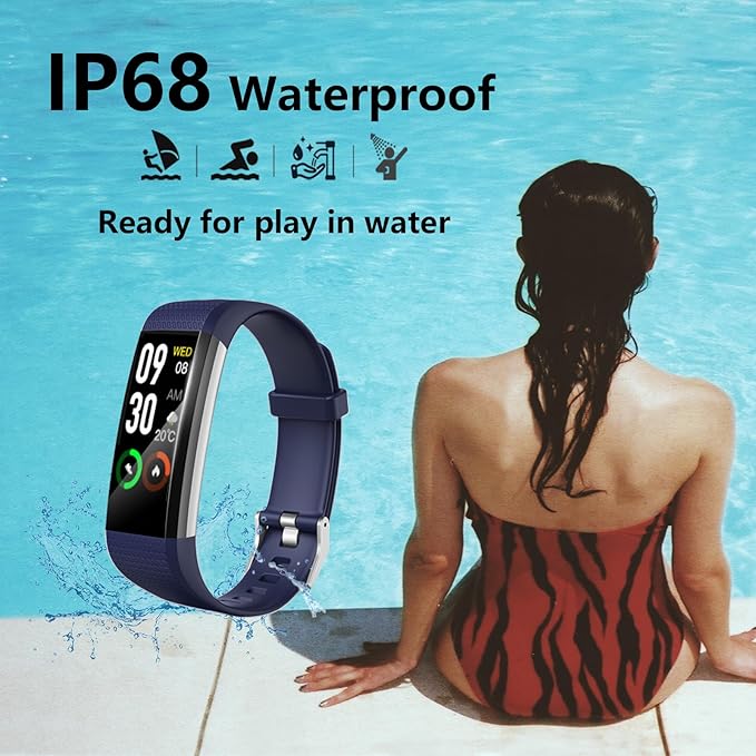 Fitness Tracker with Heart Rate Monitor, Activity Tracker Pedometer with Calorie Counter, Sleep Monitor, Smart Watch with IP68 Waterproof Sports Bracelet for Women Men