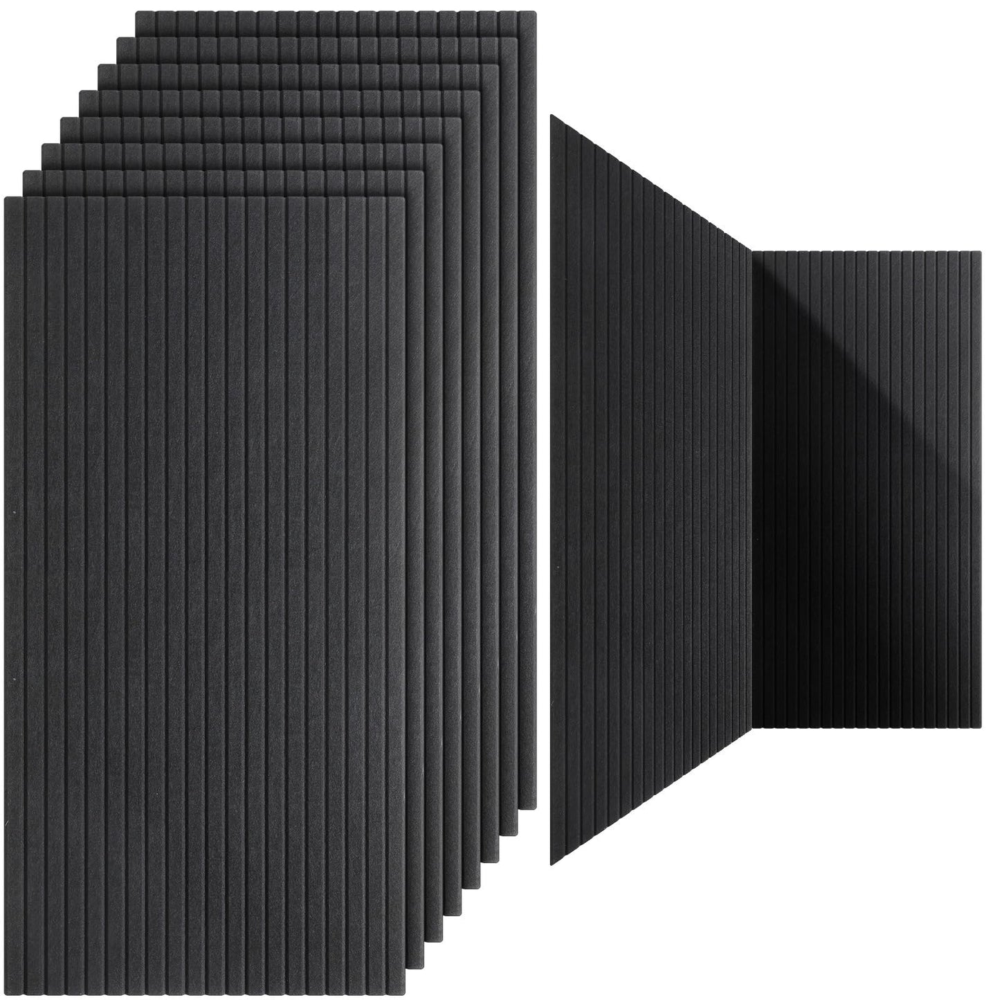 10 Pack 47x24 Inch Acoustic Wall Panels, Large Self Adhesive Sound Absorbing Panels for Home, Bedroom, Gaming Room, Studio & Office, High Density Noise Dampening Wall Decor for Echo Reduction, Black