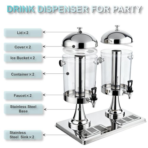 4.5 Gallon Drink Dispenser with Stand, Beverage Dispensers with Ice Core, Spigot, and Ice Shovel, Commercial Hot Cold Juice Dispenser for Parties, Wedding, Hotel Buffet, Banquet, Restaurant (16 L)