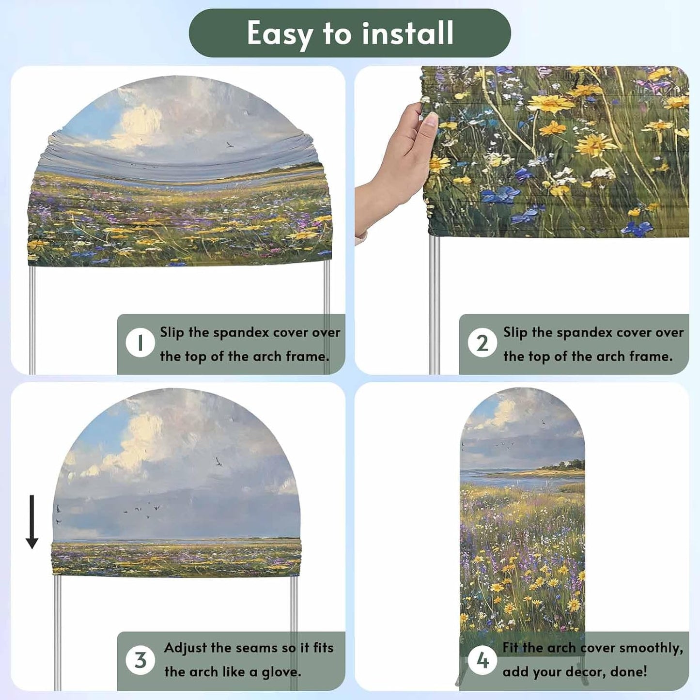 Jnbasdffb 6.6 Spring Floral Wedding Arch Cover, Stretchy Spandex Arch Backdrop Stand Covers FT, Oil Painting Pastoral