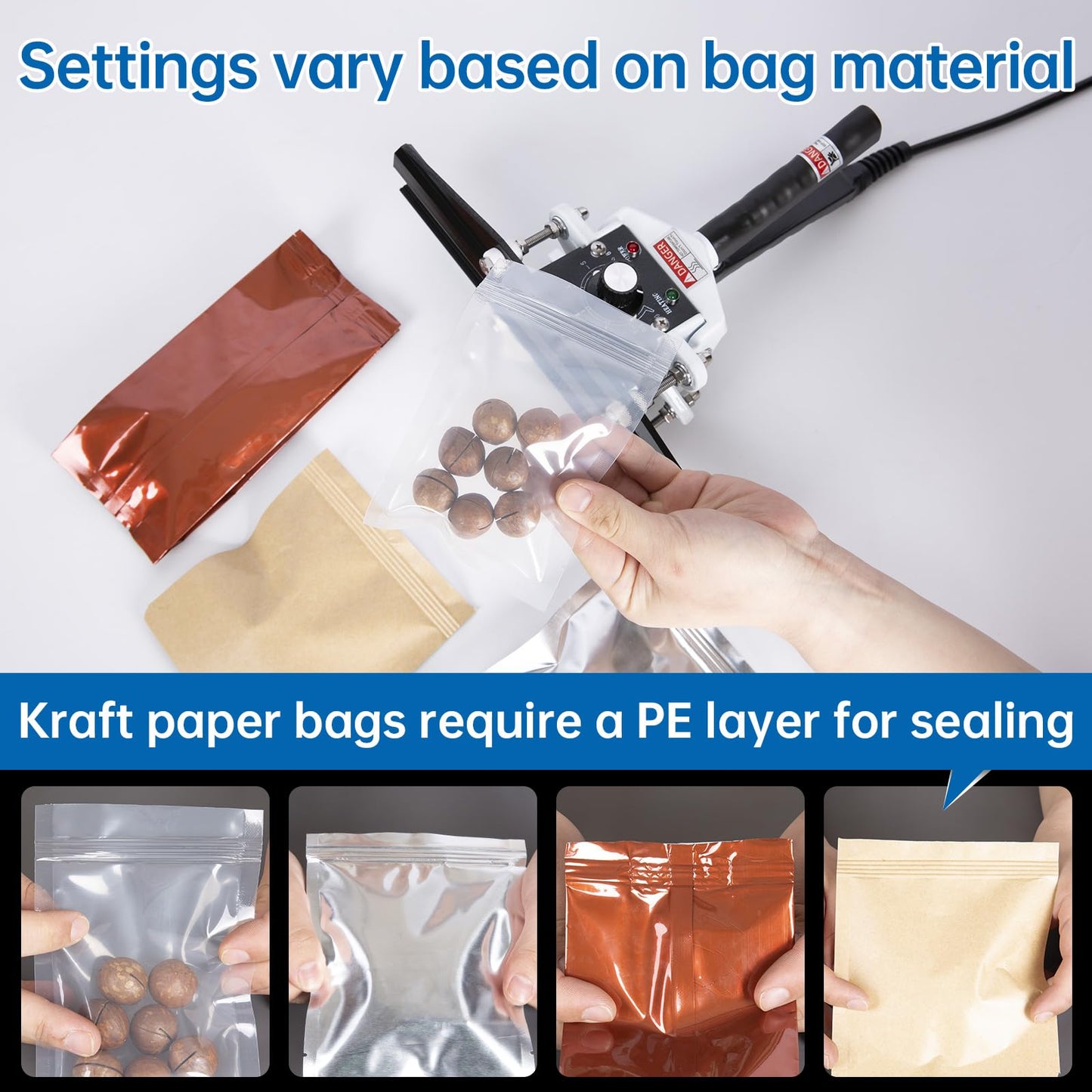 R-PACK Portable Handheld Heat Sealer Machine, FKR-300 12-Inch | For Foil, Kraft, and Mylar Packaging