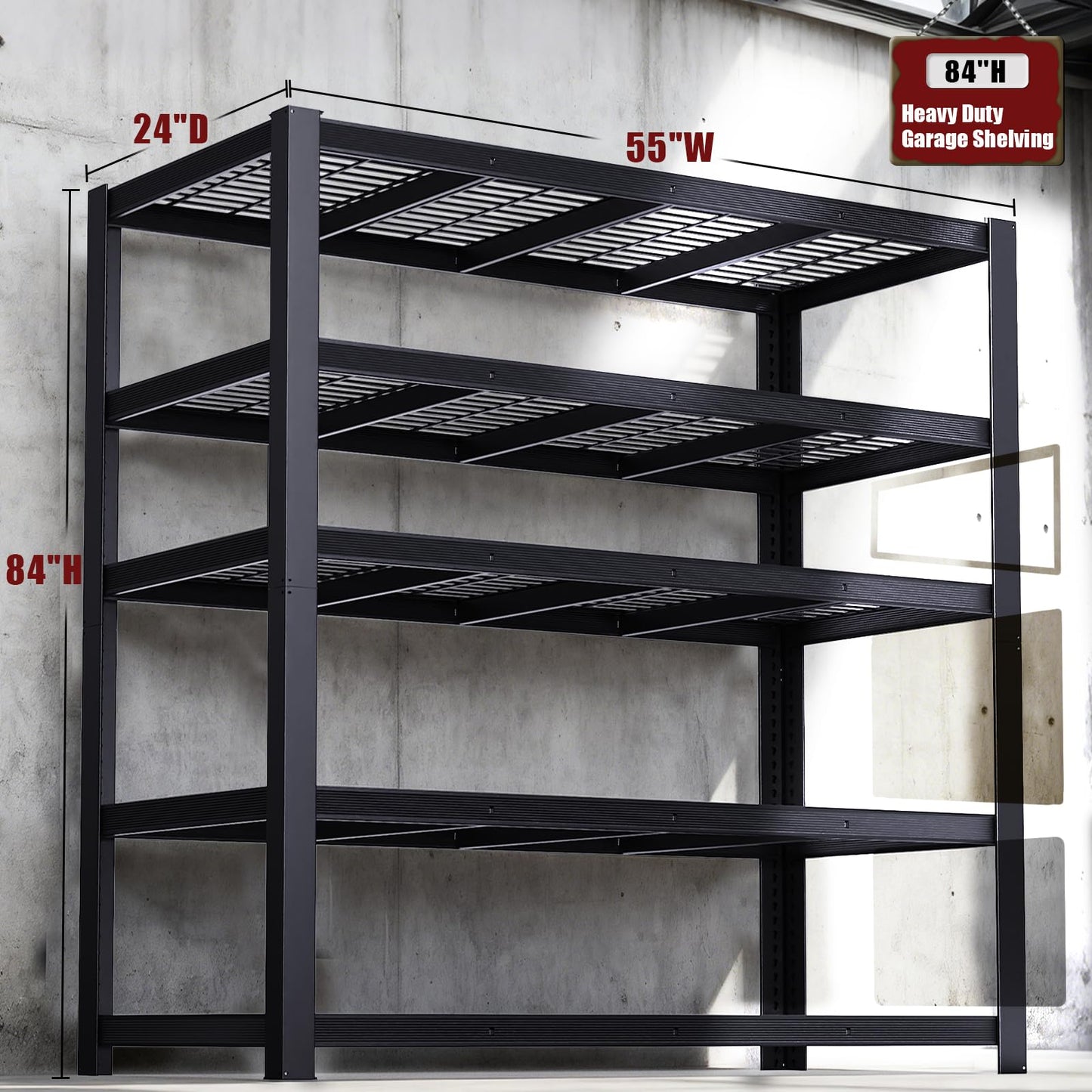 ZEUKMXOO Heavy Duty Garage Shelving,5-Tier Storage Shelves(84" Hx24 Dx55 W),3050LBS Capacity Industrial Shelving Units and Storage,Adjustable Shelving Unit for Garage,Warehouse,Basement