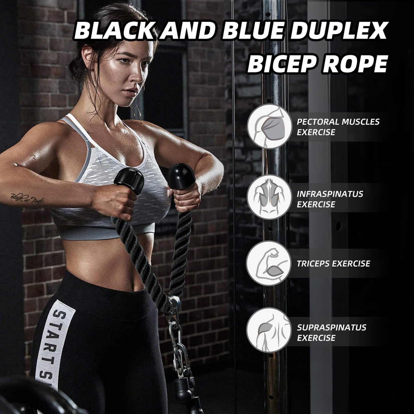 tchrules Universal Tricep Rope Pull Down - 28 Inch Heavy Rope Length, Easy to Grip & Non Slip Cable Attachment, Suitable for Professional Gyms (Black)