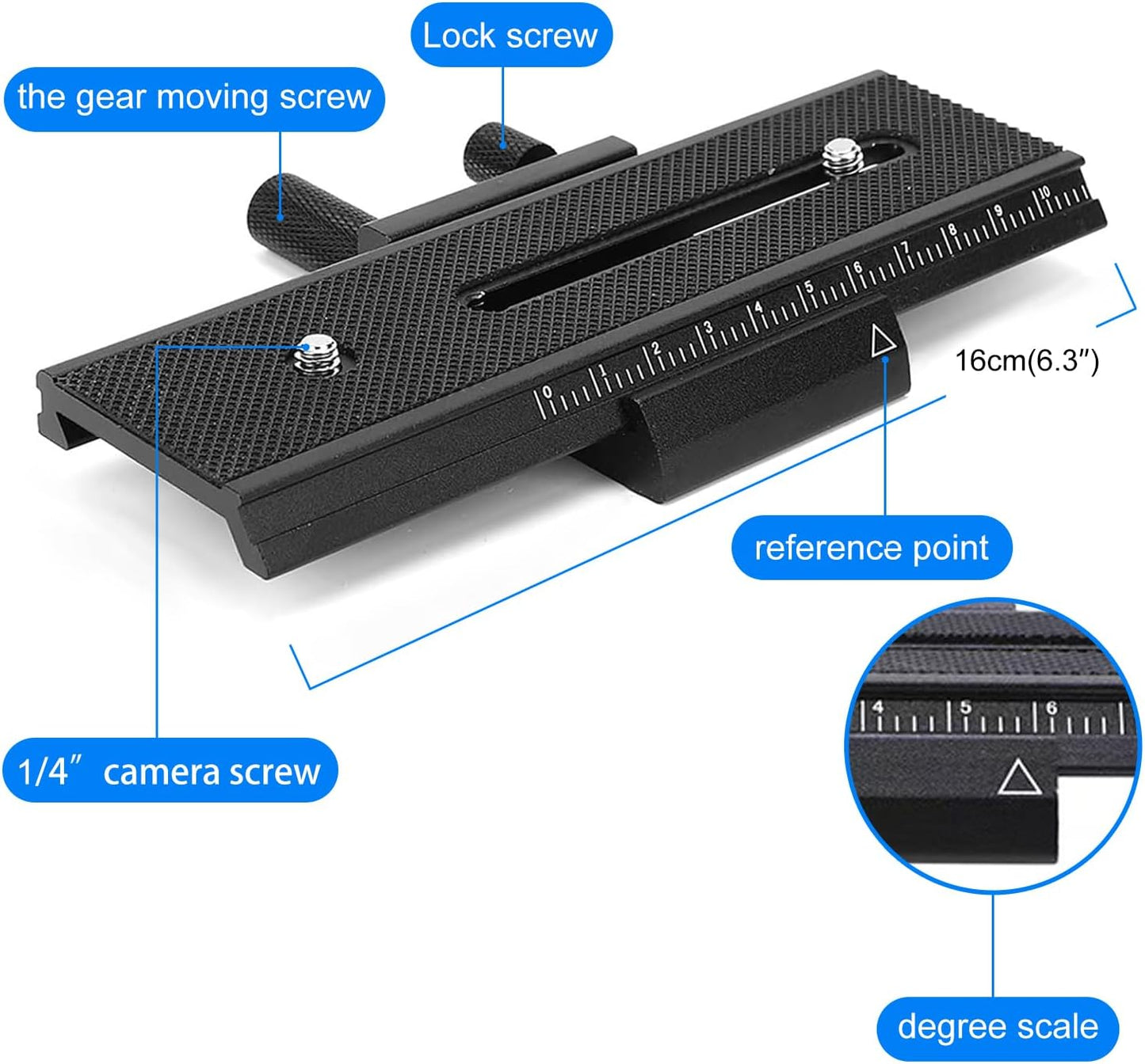 L-LINK 16cm/6.3in 2 1/4" Way Macro Focusing Rail Slider, Quick Screw Release Mount Camera Flash Support Plate, Focusing