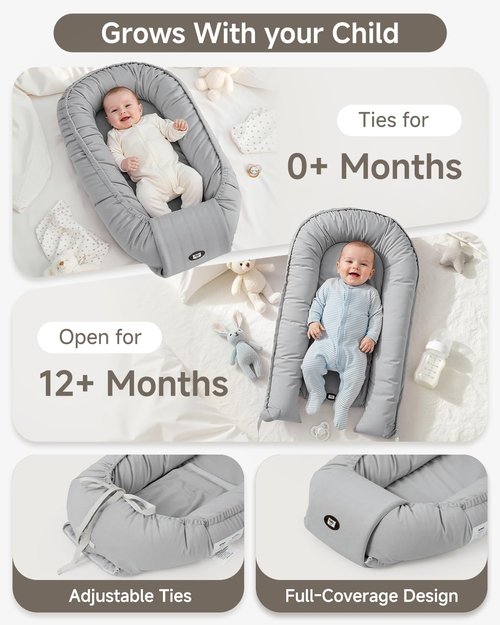 Baby Lounger - Adjustable Newborn Lounger for 0-24 Months | Breathable & Soft Tummy Time Lounger in Grey