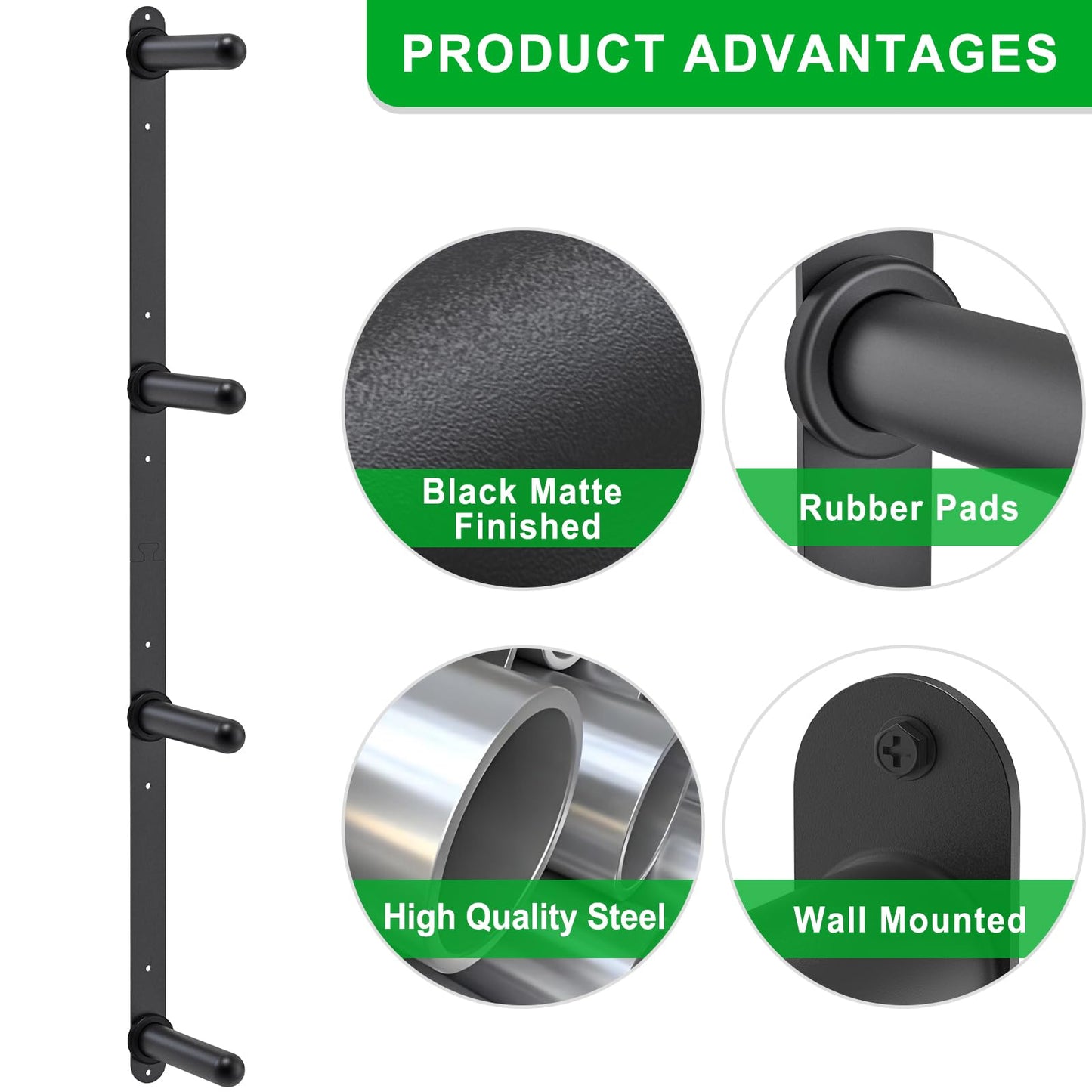 Kipika Weight Plate Storage Rack - Wall Mounted 4-Peg Durable Steel Construction Organizer for Olympic Plates, 1600lb Capacity, Space-Saving for Home Gym