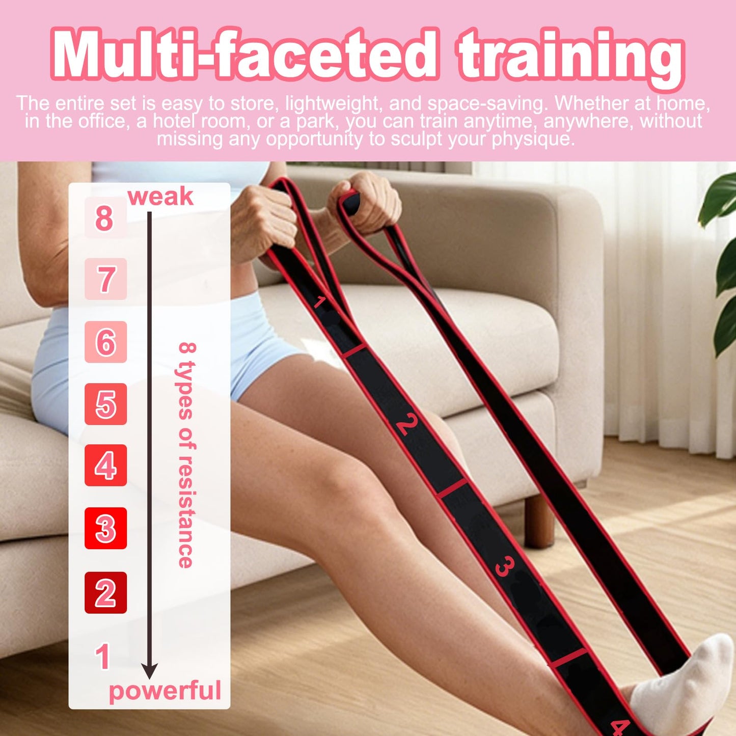 Wshxjzyay 5 Pack Fitness Resistance Bands, Numbered Resistance Bands for Glutes, 8-Section Elastic Training Bands for Yoga, Stretching, Pilates, Fitness