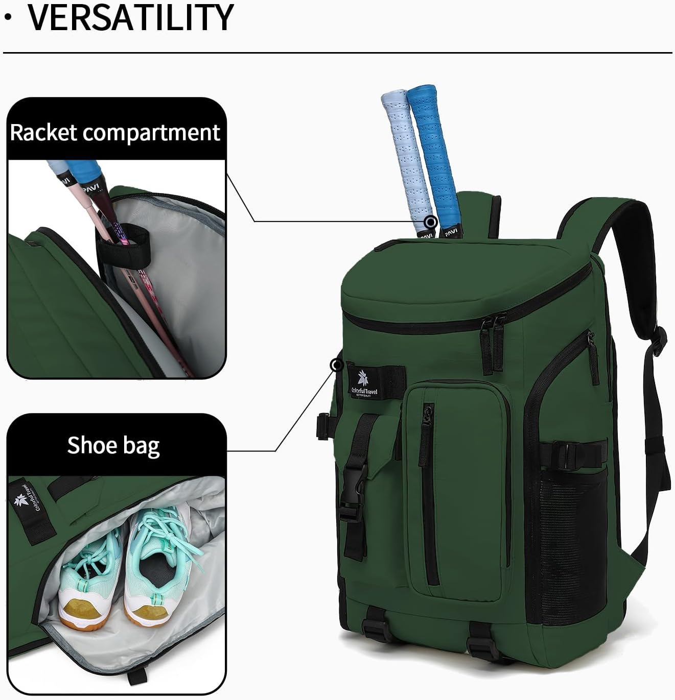 Backpack 4-Way Kalesi Gym Duffle Tennis Bag Waterproof with Shoes Compartment for travel Sport Hiking laptop (Forest