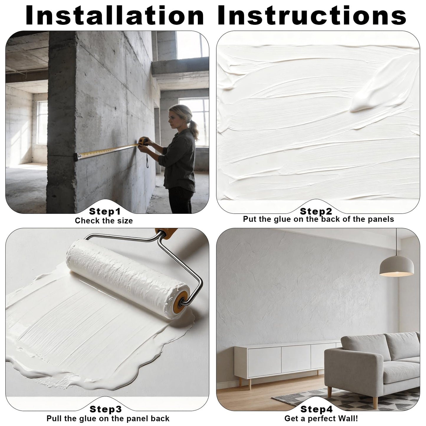 3D Wall Panels - 4PCS 47.2"x23.6" Faux Stone Wall Covering - MCM Modified Clay Material for Home Art, Accent Brick, Modern Exterior/Interior Decoration, Covering 31 sq.ft White Slate