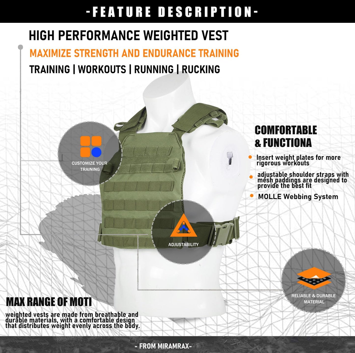 Miramrax Weighted Vest for Men and Women Weight Vests Adjustable Strength and Endurance Training Fitness Workouts Tactical Running Gym (Green)