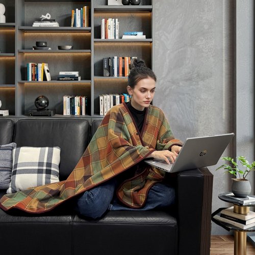 forestfish Wearable Blanket Poncho With Pockets And Buttons, Flannel Shawl Wrap Blanket For Women Soft And Warm