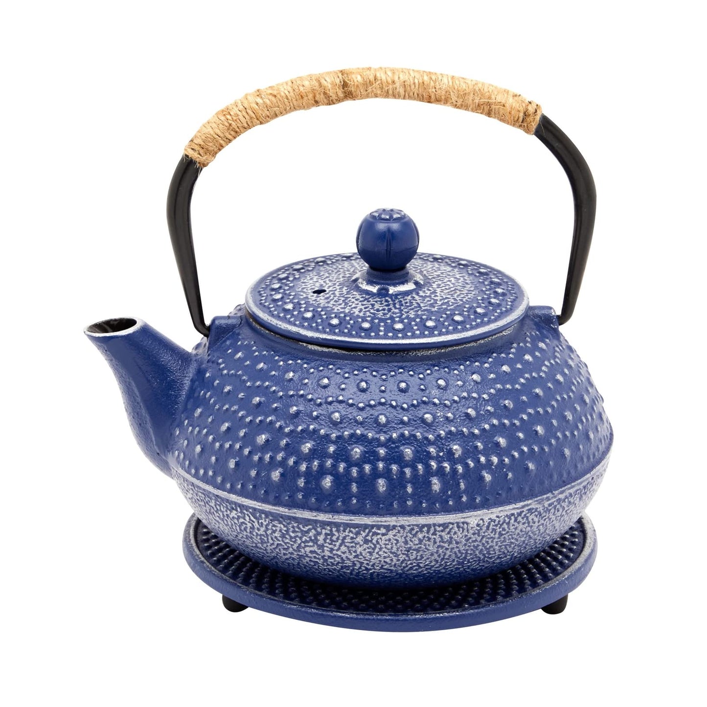 Juvale Cast Iron Teapot with Infuser - Blue, 27 oz (800 mL) - Stovetop Tea Kettle for Loose Leaf Tea - Includes Stainless Steel Infuser & Trivet