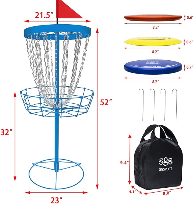 Disc Golf Basket with Discs | Portable Disc Golf Target with Heavy Duty 24-Chains Disc Golf Course Basket, Come with 6pcs Disc Golf Discs with Carry Bag