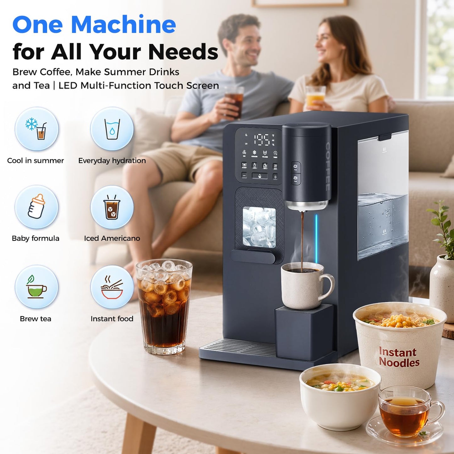 Oylus 3-in-1 Water Dispenser with Ice Maker - Coffee Maker Countertop Bullet Ice Maker with 12H Timer, Hot/Cold/Warm Adjustable Volume Water, K-Cup® Ground Coffee Brewer for Home Office Studio Gift
