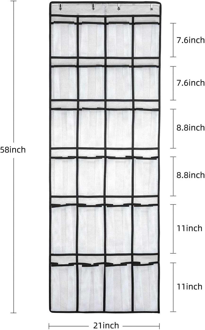 SAVERHO Over The Door Shoe Organizer - 24 Mesh Pockets for Efficient Storage | White Hanging Shoe Rack