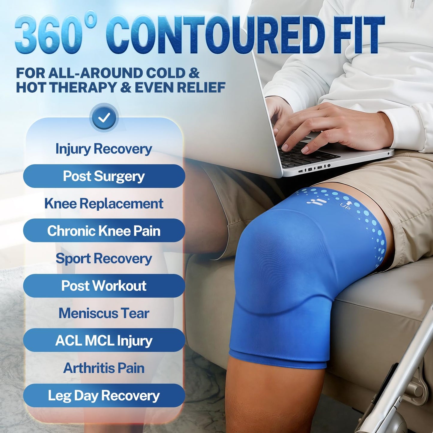 Fitomo Knee Ice Pack Wrap Sleeve Thickened Core for Knee Pain, Targeted Swelling Relief During Recovery, Soft Flexible Gel, No Slip Compression Fit, Reusable Hot Cold Therapy for Post Activity, L