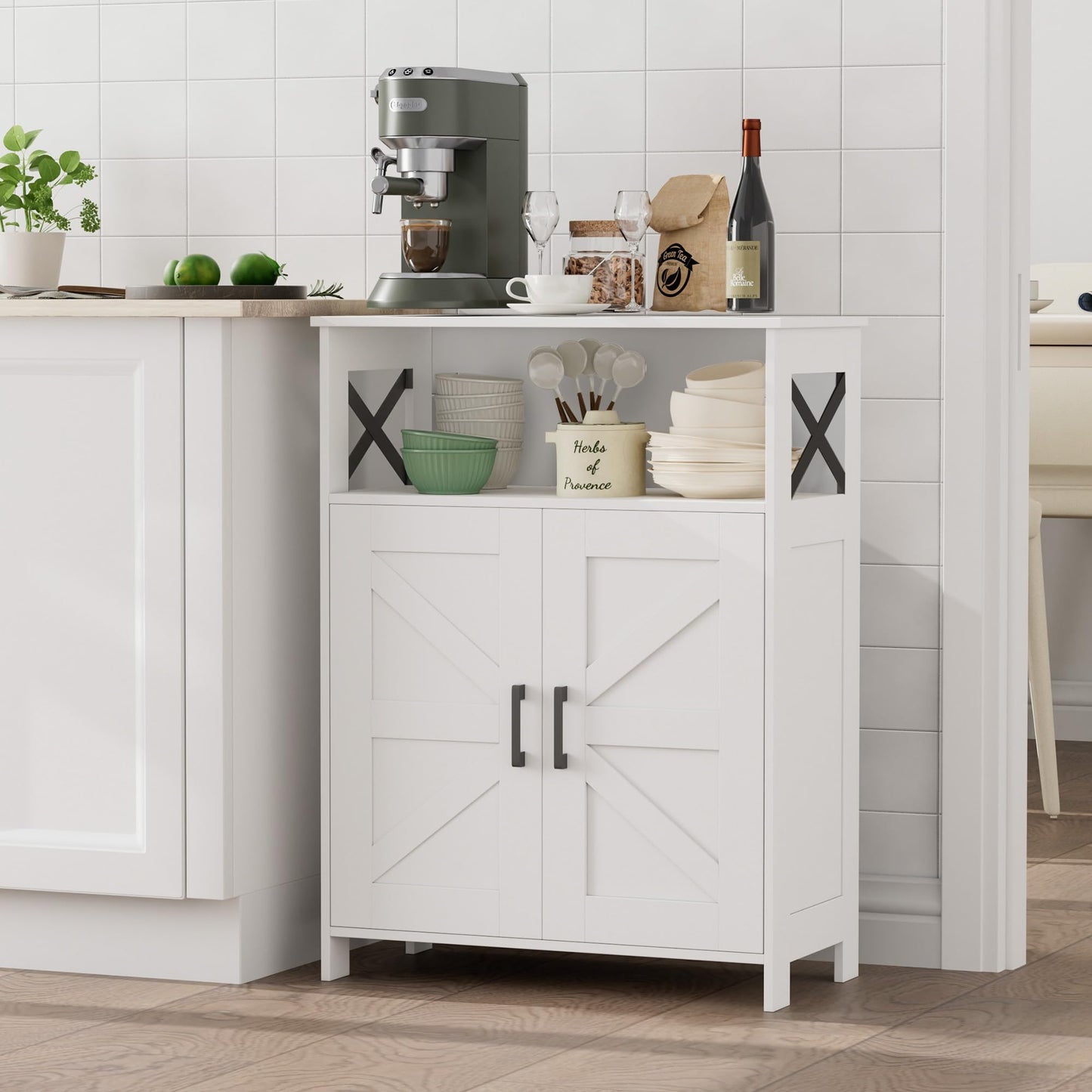 Homhedy Farmhouse Bathroom Storage Cabinet with 2 Doors, Toilet Paper Cabinet with Adjustable Shelf, Small Bathroom Cabinet for Kitchen/Laundry/Living Room, 11.8 x 23.6 x 31.5 Inches, White