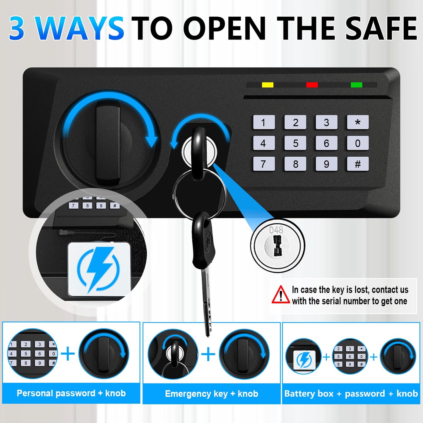 3.3 Cuft Large Fire Proof Safes for Home Use, Personal Fire Safe Box with Electronic Keypad and Spare Key, Removable Shelf, Digital Home Safe Fireproof Waterproof for Cash Documents Valuables