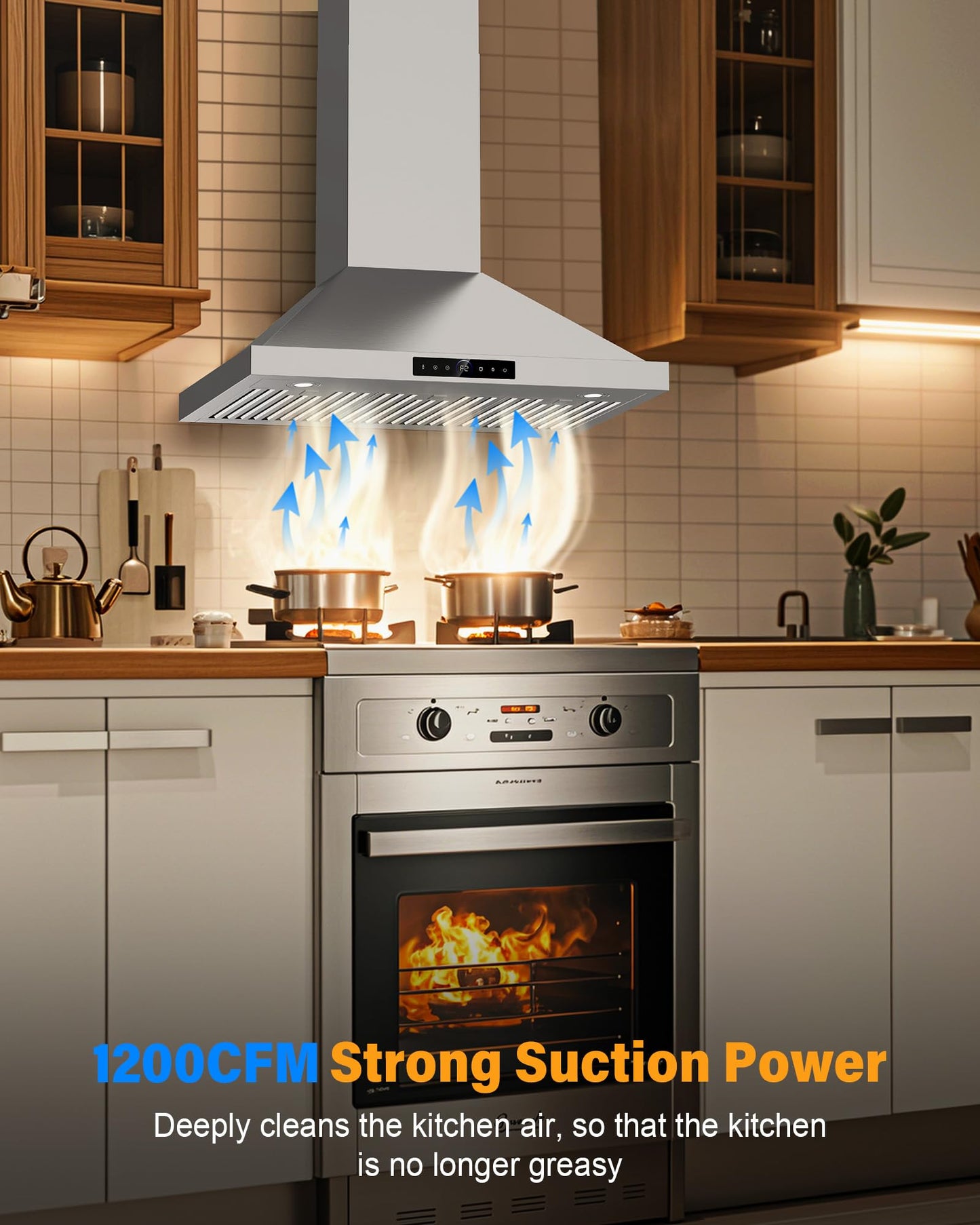 TAZPI 36 Inch Wall Mount Range Hood 1200 CFM, 4 Speed Remote Control Kitchen Wall Mount Range Hood with Motion Sensor & Adjustable LED Lighting Ducted/Ductless Convertible Pro Series