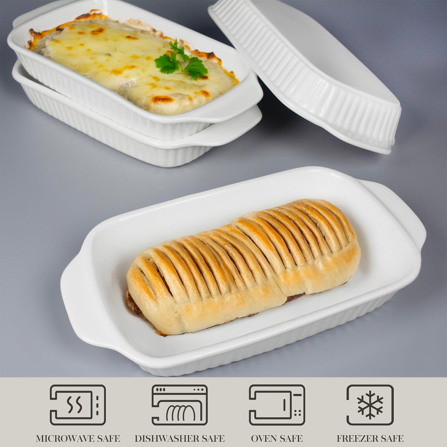 dingdaer Small Au Gratin Baking Dish, Ceramic Casserole Dishes 9 x 6, Set of 4, 23 oz with Handles, Pans Set for Oven Roasting for 1 or 2 person servings, Lasagna, Pie, Gratin, for Kitchen, Home