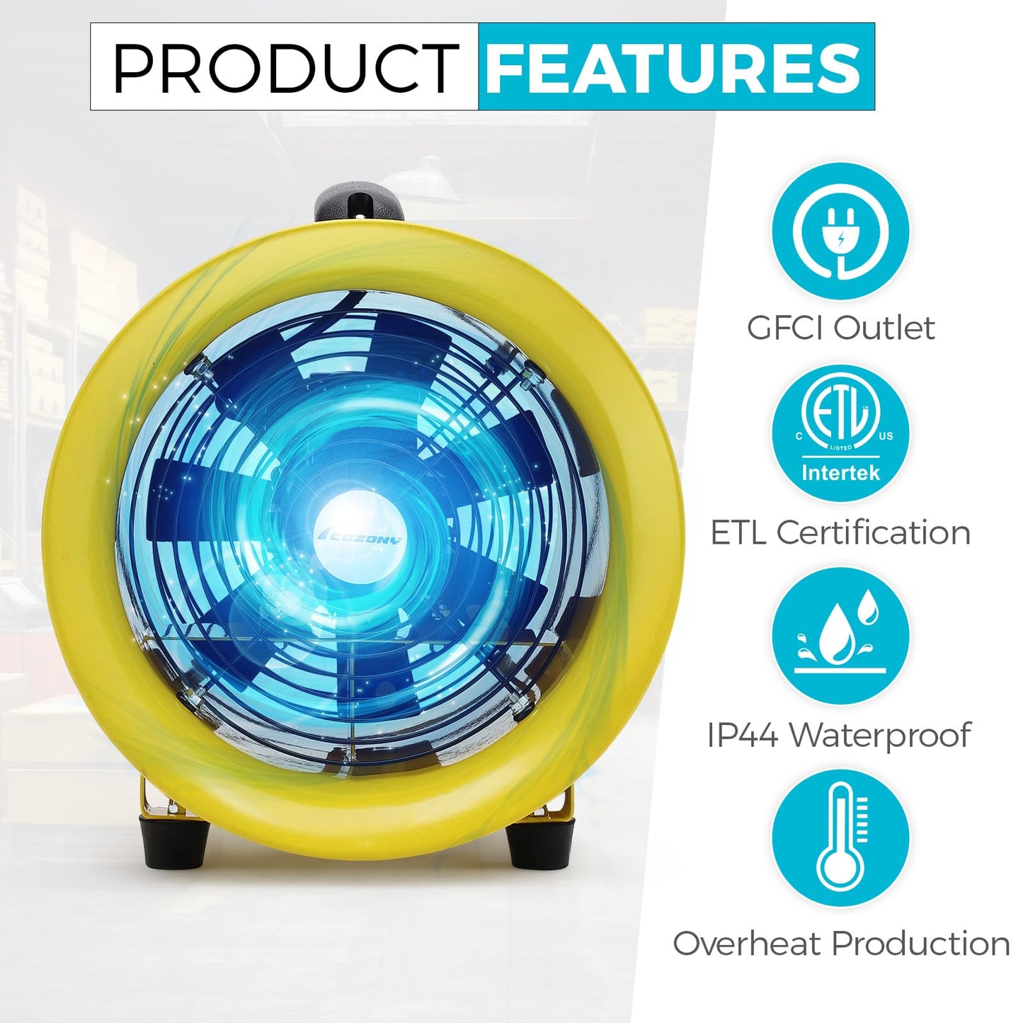 8 Inch Utility Blower Fan, 3300 RPM High Speed Heavy Duty Fan, IP44 Waterproof Extractor Fan with 33 ft PVC Duct Hose, Industrial Portable Exhaust Fan Ventilation Fan for Basements, Tunnels, Factories