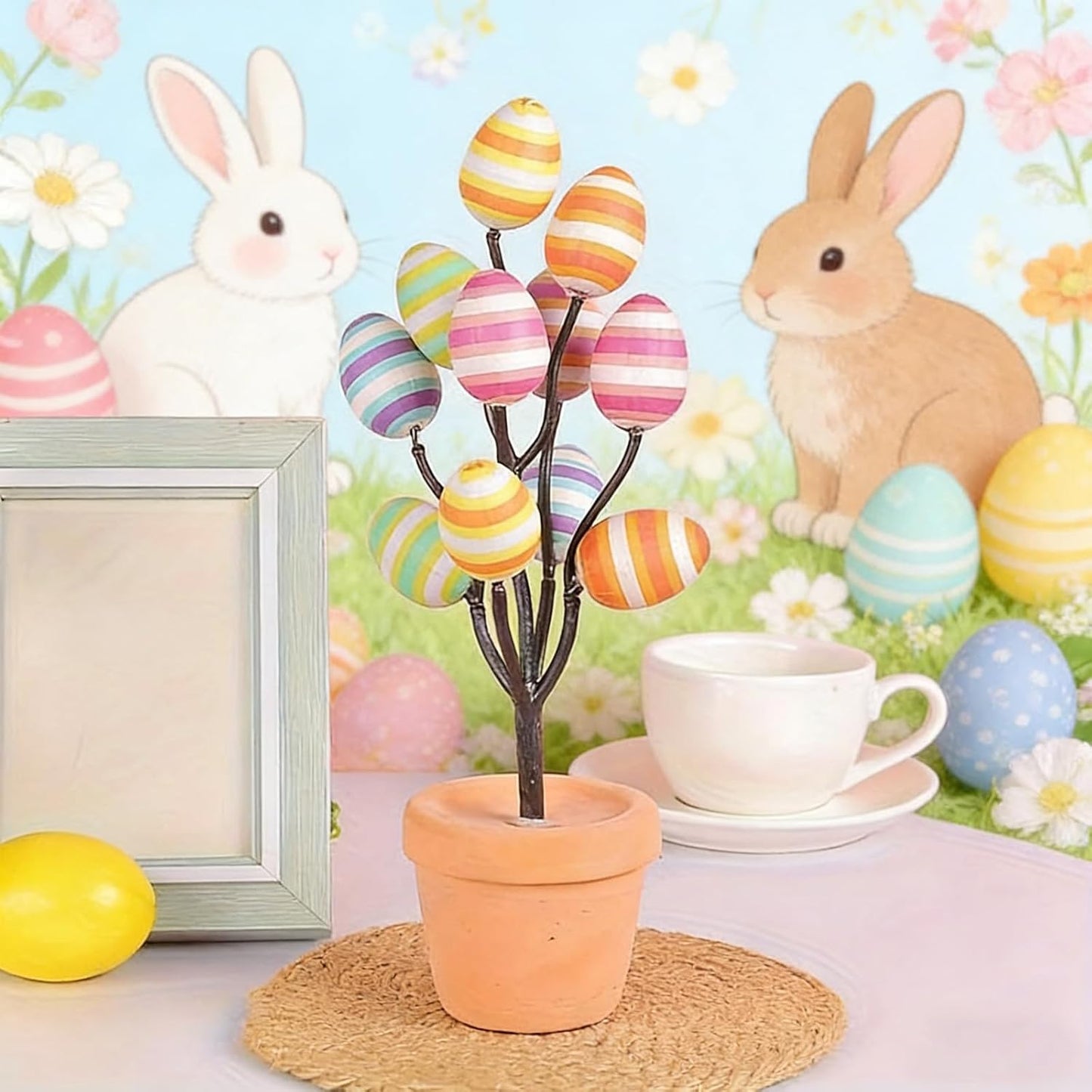 Skiennix Easter Egg Tree - 10 Colorful Striped DIY Plastic Egg Decorations & Pendants