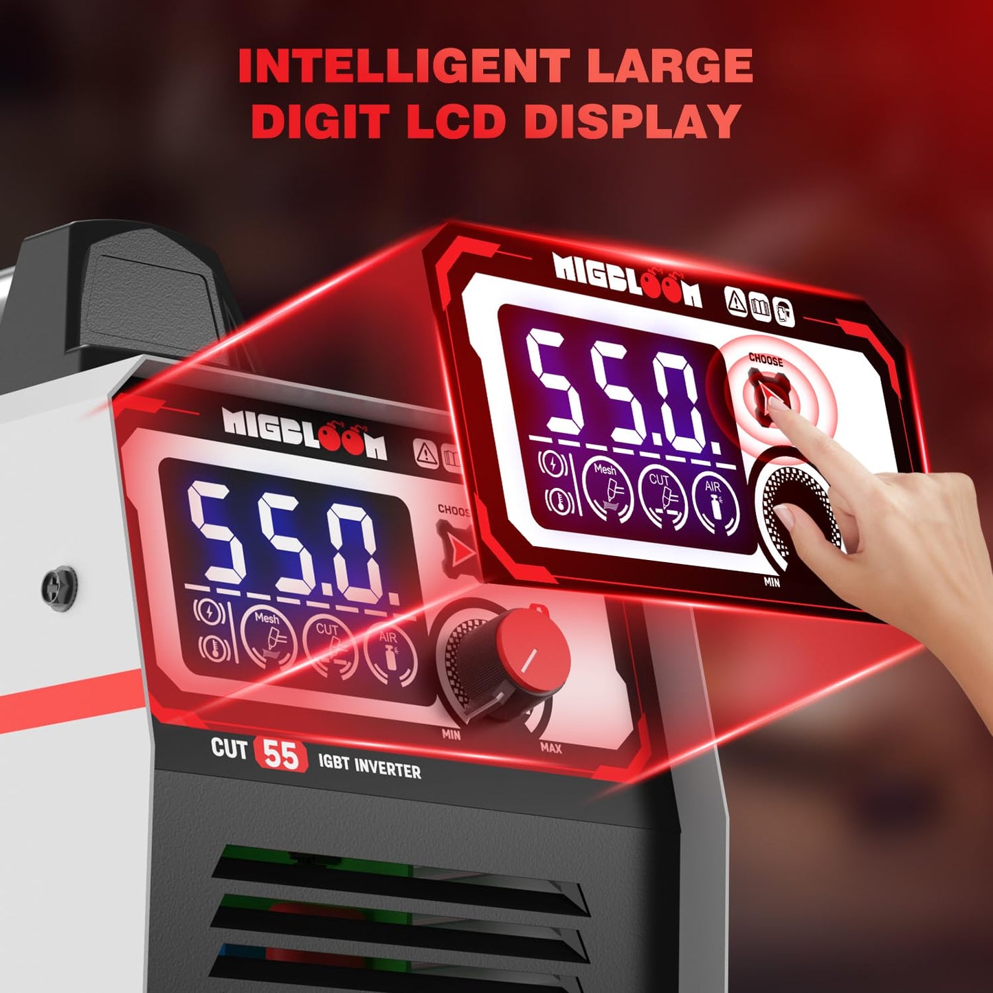 Plasma Cutter 55Amp Non Touch Pilot Arc Non-High Frequency,Non-Touch Dual Voltage 110V/220V Plasma Cutting Machine with LCD Screen IGBT Inverter 3/4'' Max Cut, Post Flow Mesh Cut 2T/4T