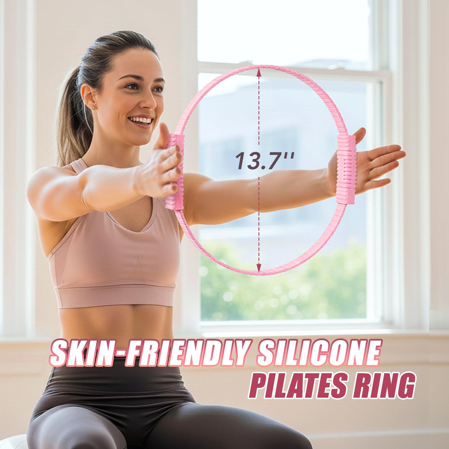 ALongSong Pilates Kit for Women, 13.7in Silicone Pilates Ring with Pilates Ball, 5 Resistance Bands, 1 Pilates Block, 2 Core Sliders, Guide for Full Body Home Workouts