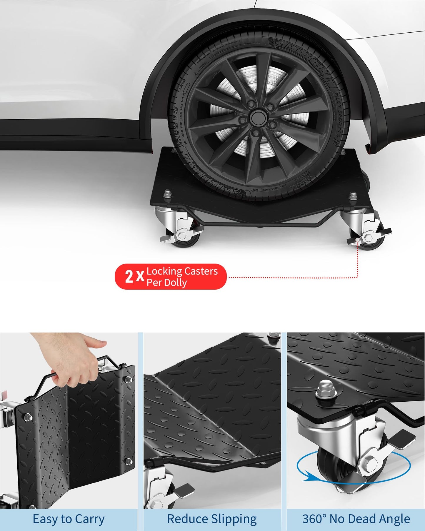 DEXSO Car Wheel Dolly, 6000 lbs/2722 kg Car Moving Cart with Brakes, Set of 4 Piece, Heavy-Duty Vehicle Dolly, Moving Cars, Trucks, Trailers, Motorcycles, and Boats, Black