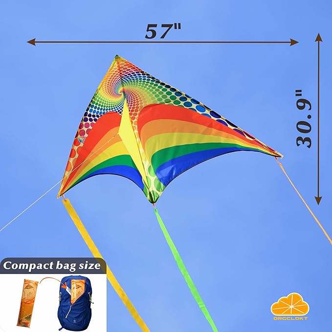 ORGCLDKT-Rainbow Cruiser Delta Kite, Kites for Kids Ages 8-12,4-8,Boys,Girls,Kites for Adults,Beach,Beginners,Giant.1Pc or 3Pcs Pack. Easy to Fly.