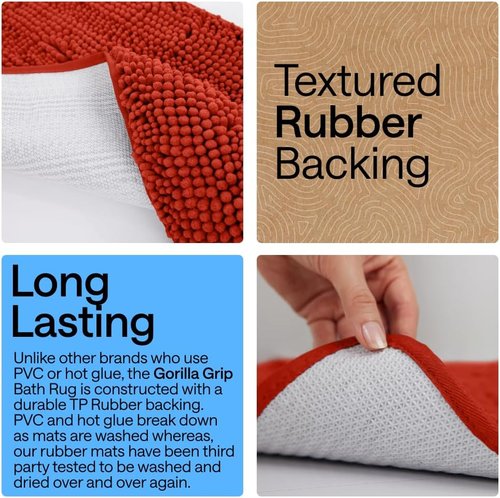 GORILLA GRIP Bath Rug Mat - Thick Soft Absorbent Chenille | Quick-Dry Microfiber, 30x20, Sunset Orange