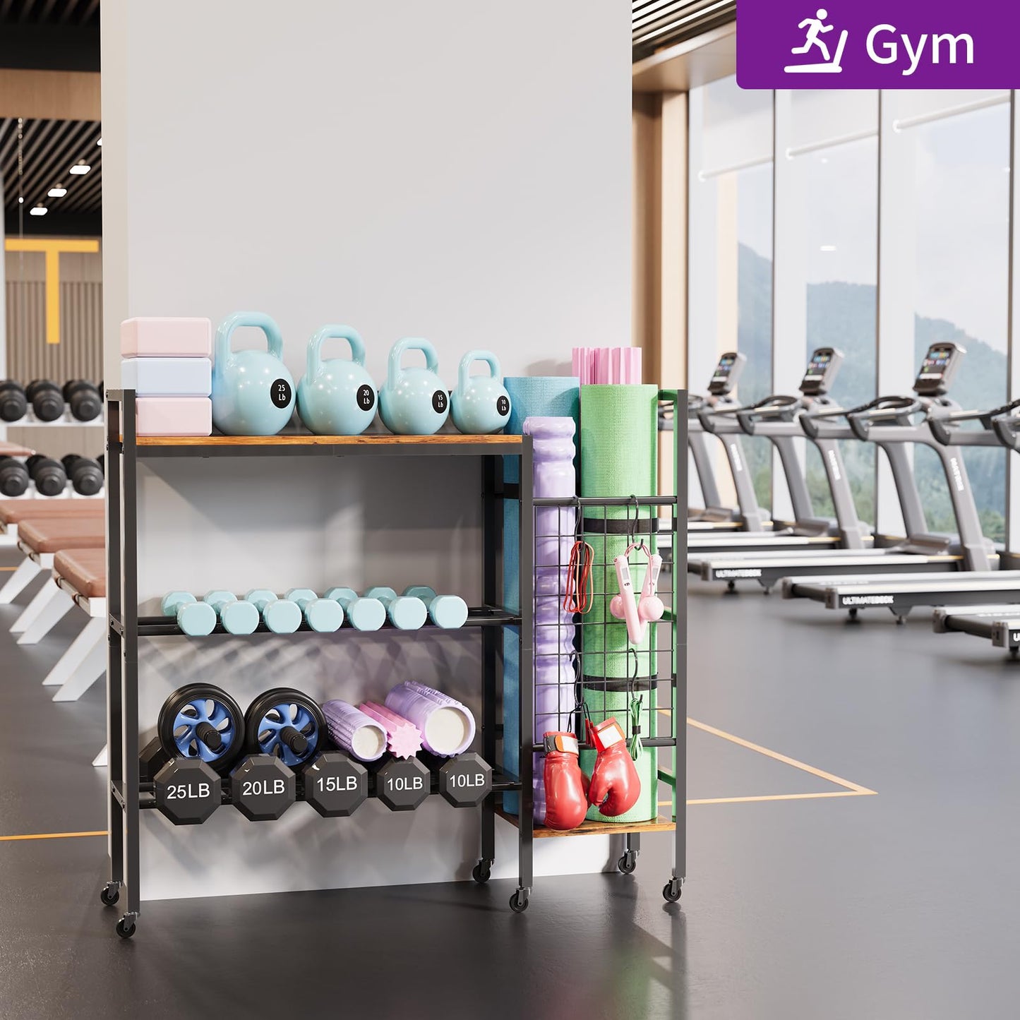 HavenlyYouth Dumbbell Rack, Gym Storage Rack, Weight Rack for Home Gym, Dumbbells, Kettlebells, Yoga Mats & More Space-Saving Home Gym Organizer