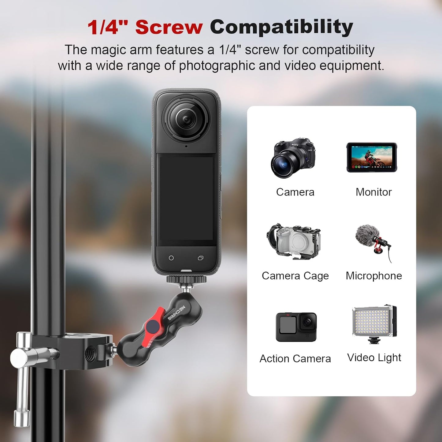 Mechrig (SY001) Camera Clamp Mount with Dual Ballhead Magic Arm, Aluminum Camera Mount Super Clamp Kit for DSLR Action