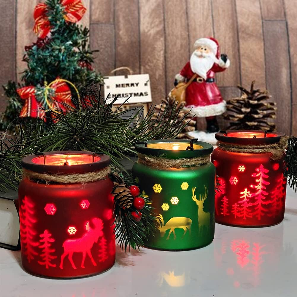 SHMILMH Christmas Candle Holders - Set of 6 Glass Tealight Votive Holders for Festive Table Centerpieces | Red & Green