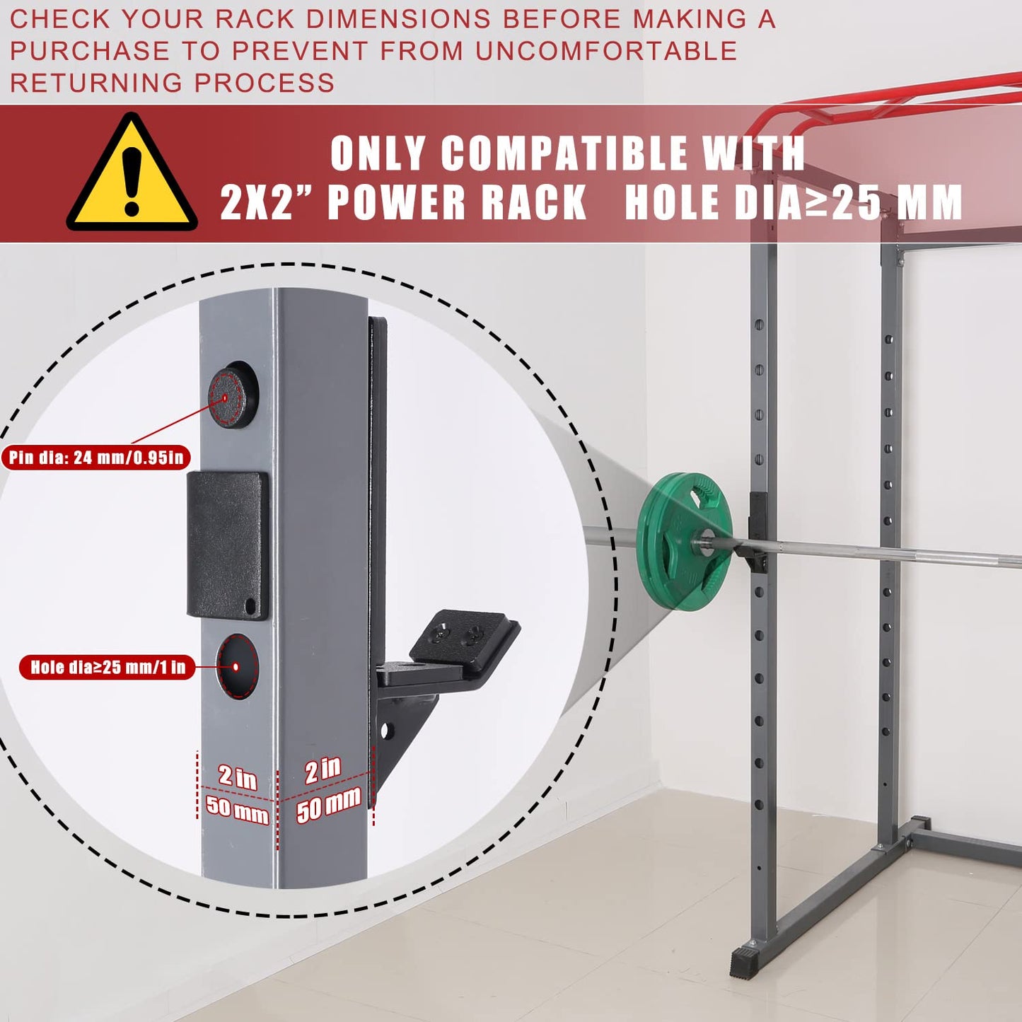 SYL Fitness J-Hooks for Squat/Power Rack - Available in 2"x2" and 3"x3", Heavy Duty J-Cups Barbell Holder with UHMW Pads (For 2"x2" Rack with 1" Hole)