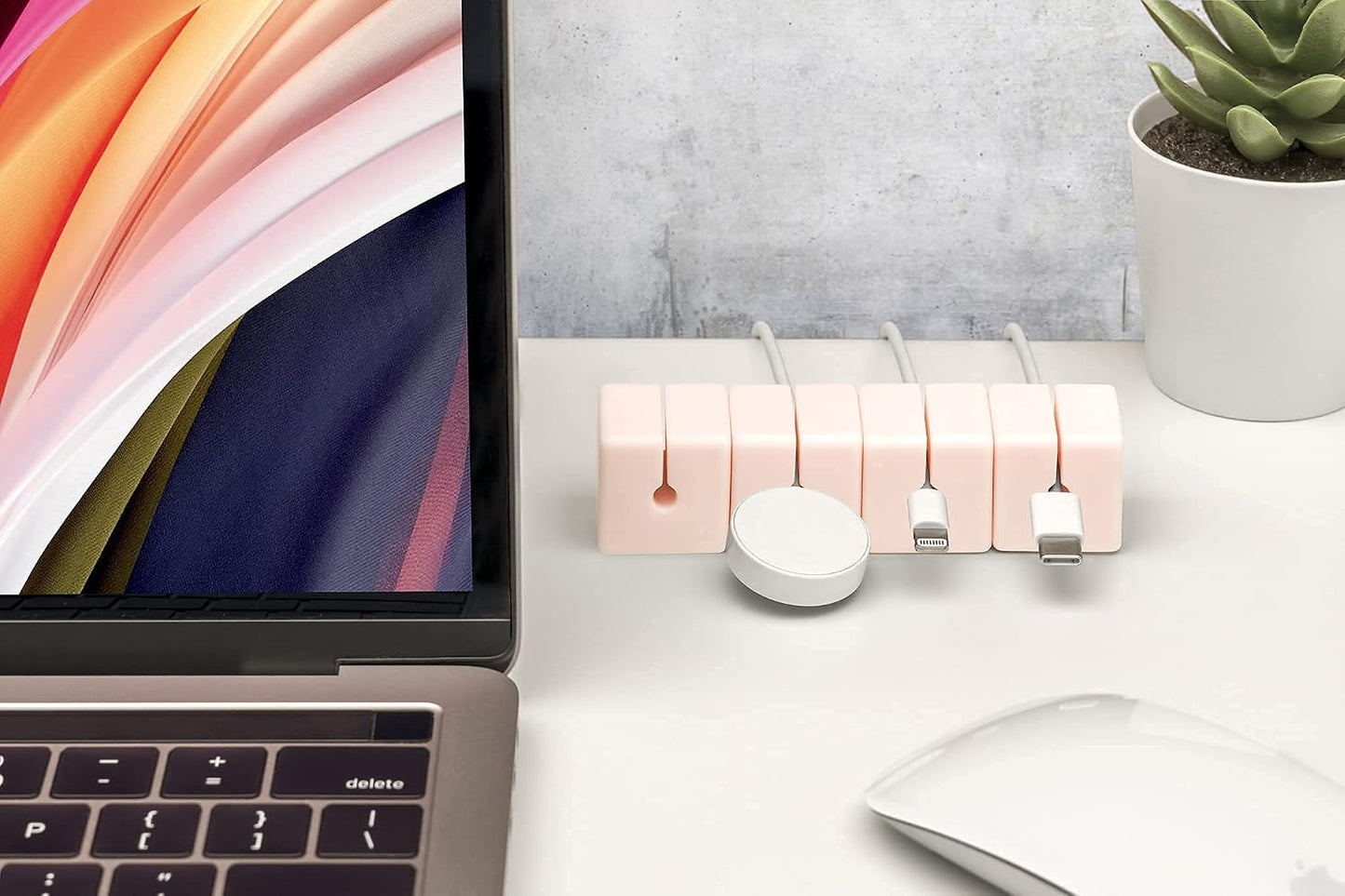 Function101 4 Pack Cable Blocks | Pink | Magnetic Weighted Silicone Cord Organizer for Desk, Home, Office, Nightstand |