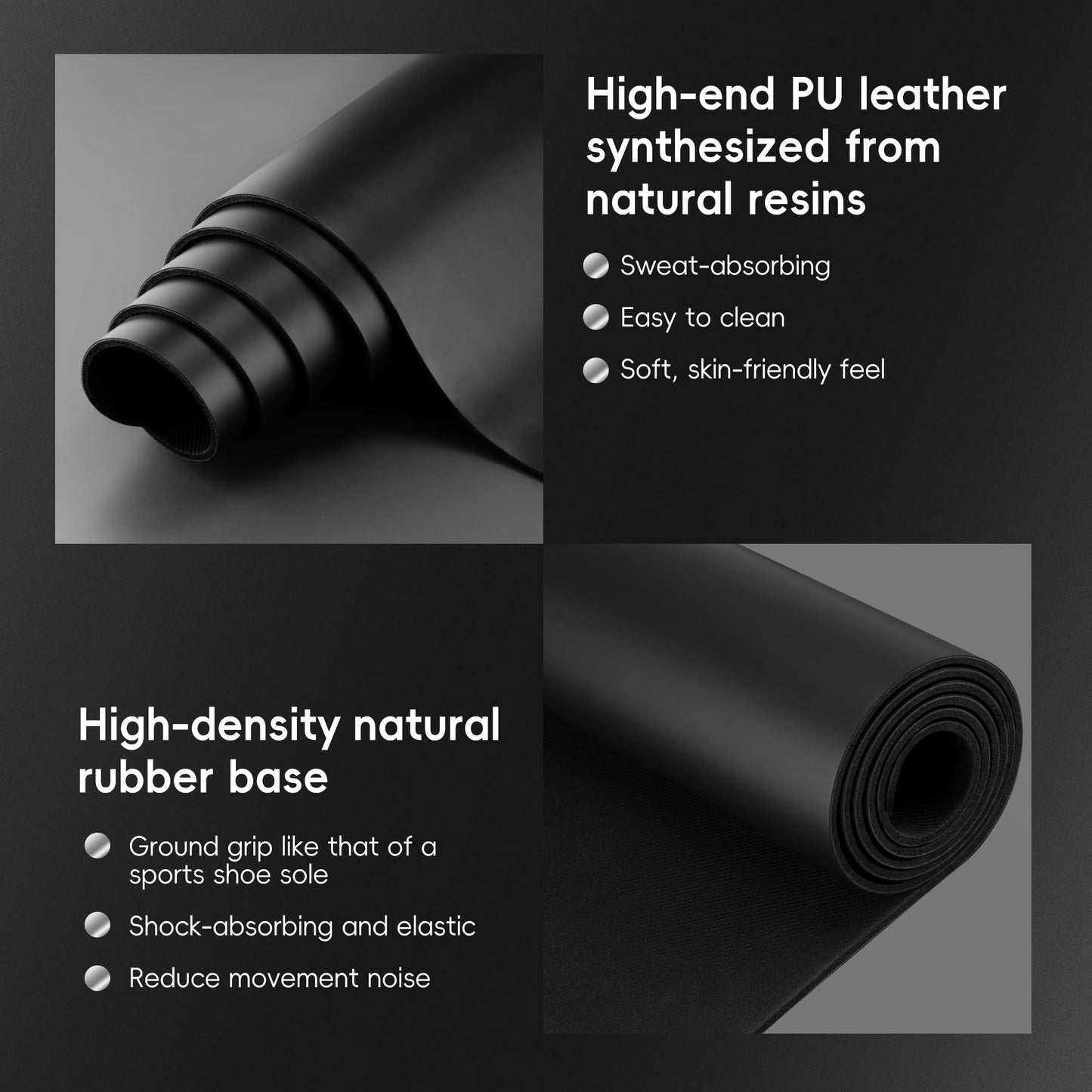 Wimwum Professional PU & Natural Rubber Yoga Mat – Non Slip 5mm Thick Workout Mats for Women & Men, 72"x27" Wide Exercise Pad for Hot Yoga, Pilates, HIIT & Home Gym – Strap Included,Black