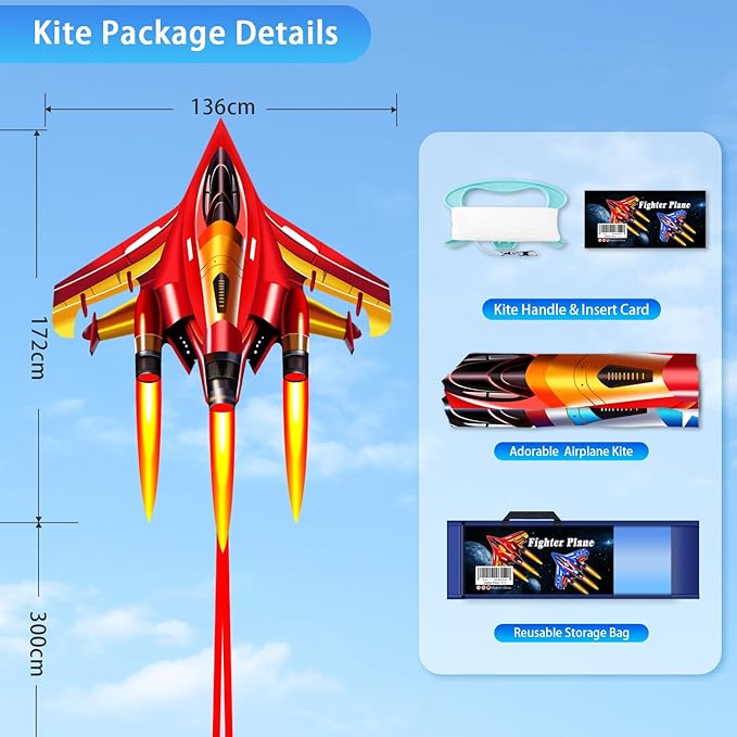 Fighter Jet Kites for Kids & Adults - Durable Airplane Kites for Boys Ages 8-12 & 4-8 with Kite String Reel, Easy Fly Large Outdoor Kite for Beach & Park Activities