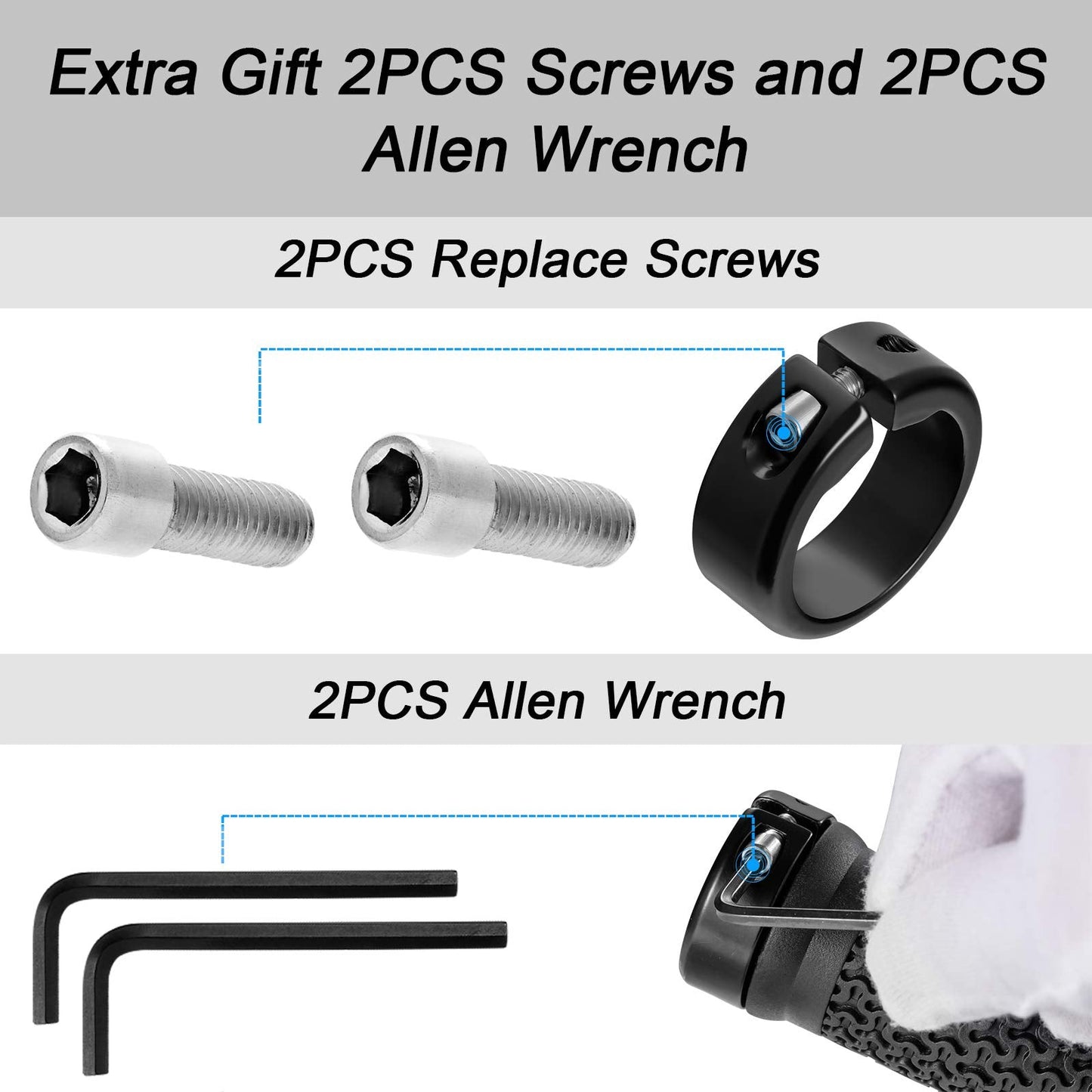 Hapleby Premium Bike Handlebar Grips, Single Lock-on Professional Mountain Bicycle Handlebar Locking Grips with Anti-Slip, 2PCS Screw and 2PCS Allen Wrench for Free