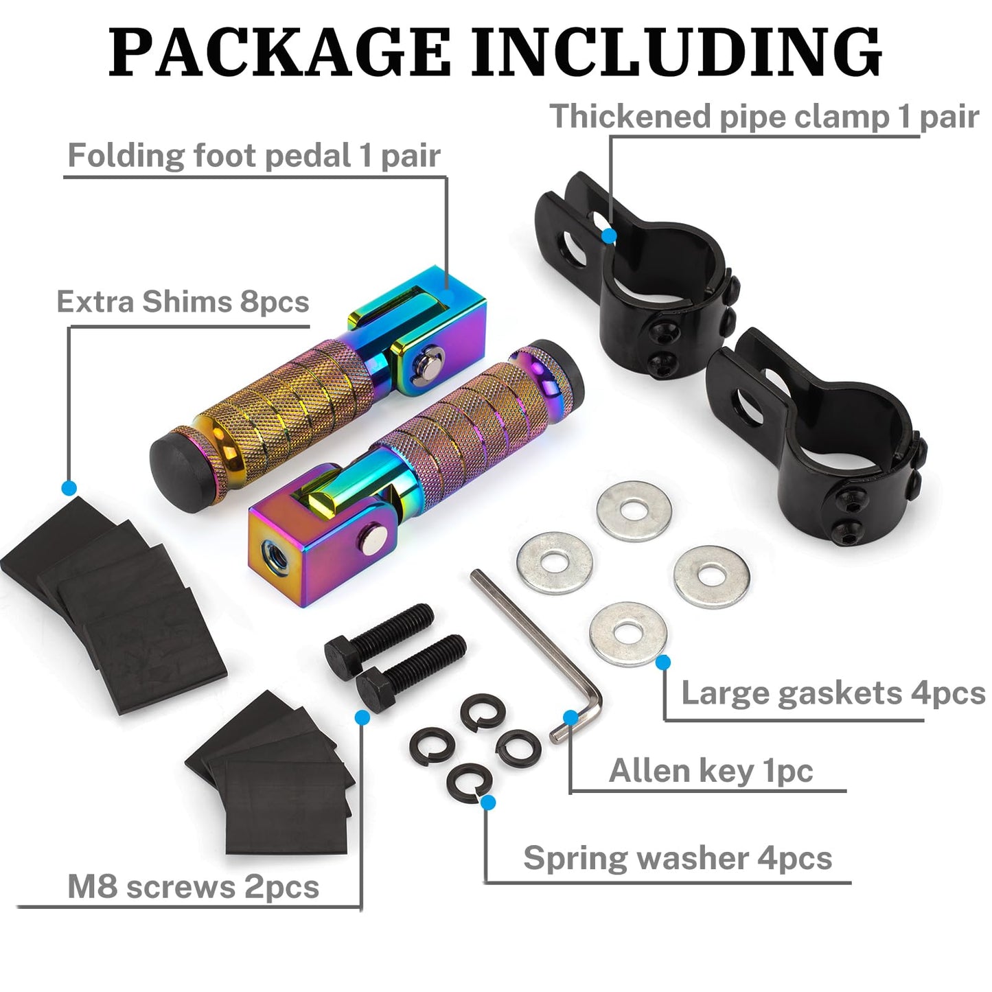 XINGWU M8 Motorcycle Foot Pegs 90 Degree Foldable Footpegs CNC Anti-Skid Footrest for Yamaha Honda Suzuki Aprilia Electric Car Motorbike Mini Bike Dirt Pit Bike Passenger Pedal Colorful