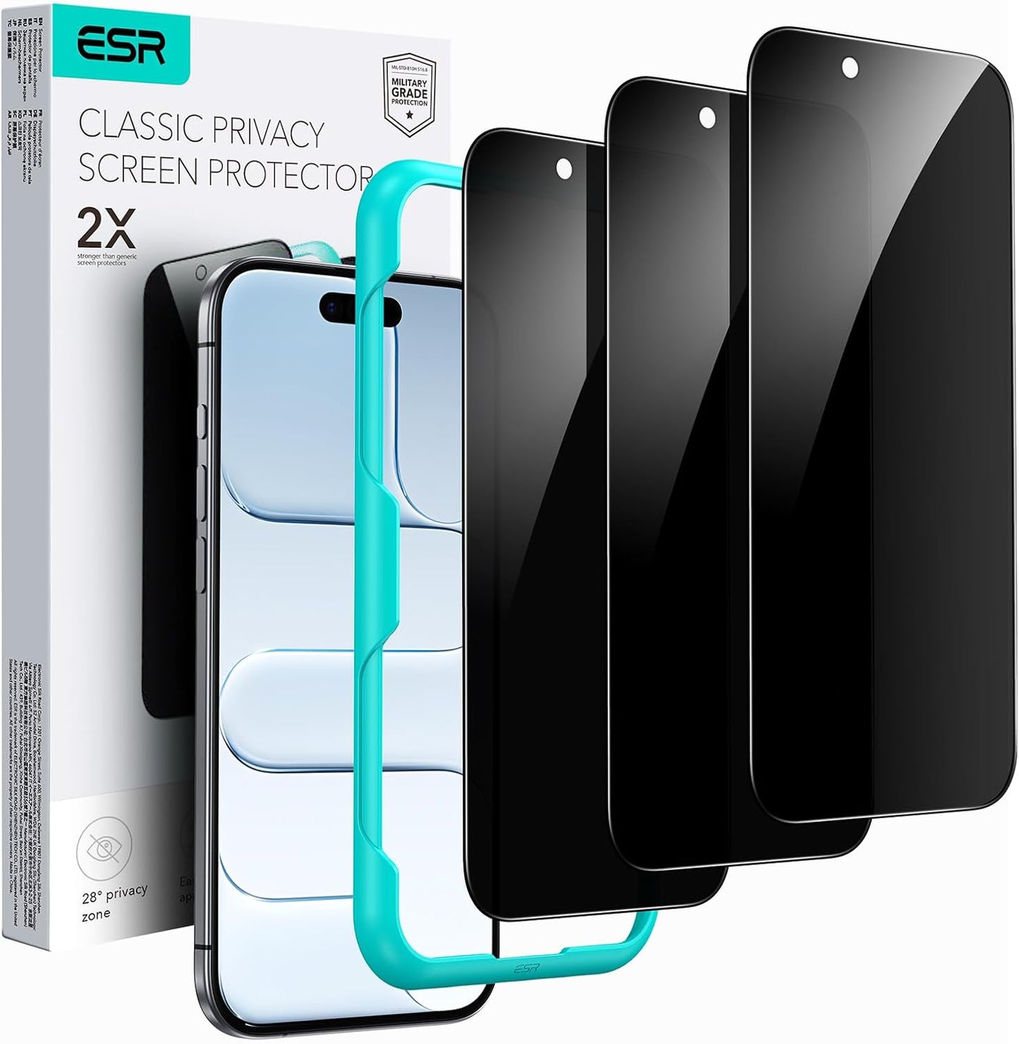 3 Pack 16 ESR for iPhone Pro Max Privacy Screen Protector, Anti-spy Tempered-Glass Privacy Screen Protector with Easy