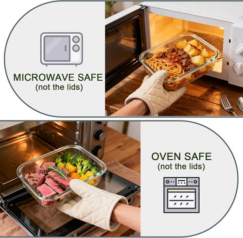 KOMUEE Large Glass Food Storage Containers Set - 4 Pack, Airtight, BPA-Free, Oven & Microwave Safe