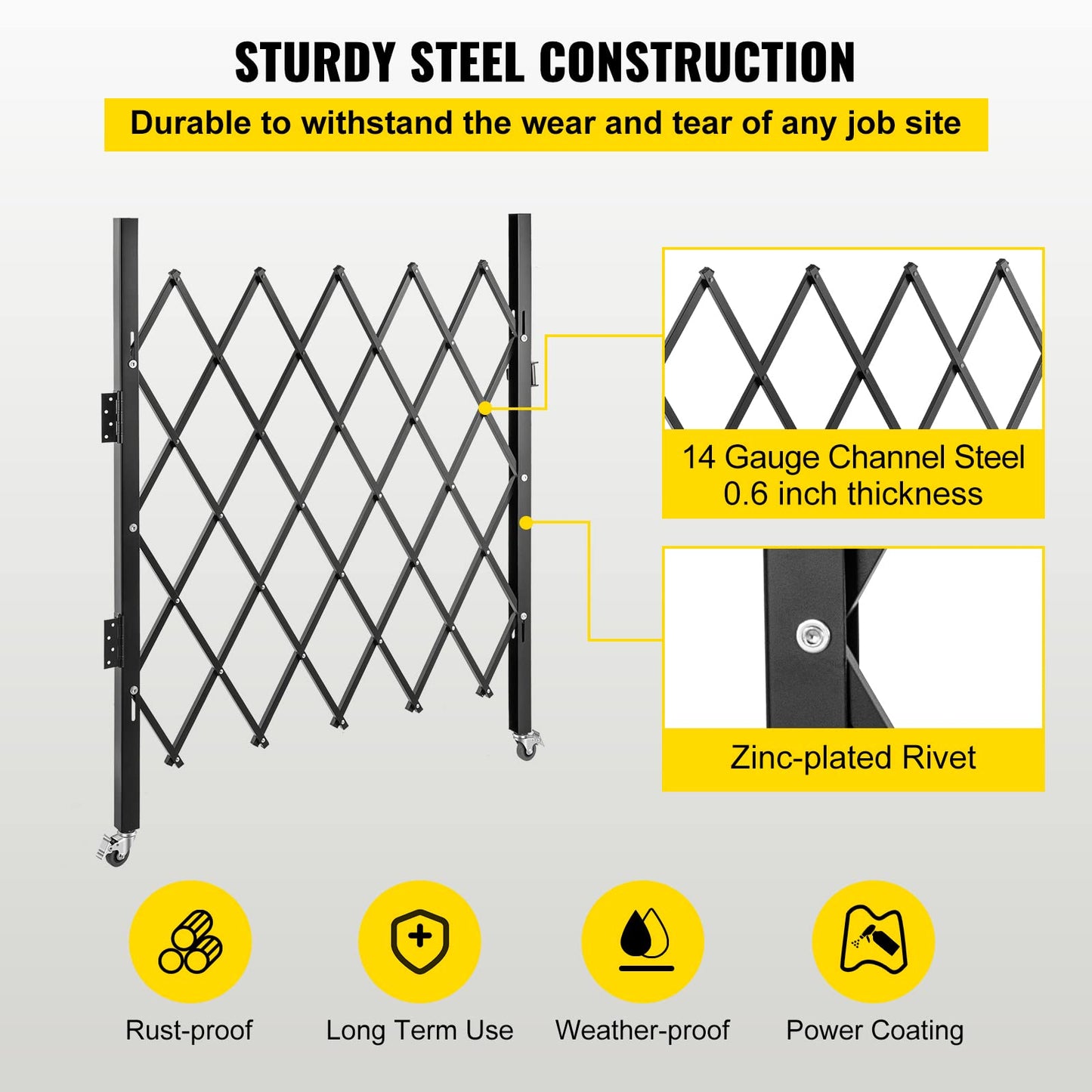 VEVOR Single Folding Security Gate, 51.57" H x 42" W Folding Door Gate, Steel Accordion Security Gate, Flexible Expanding Security Gate, 360° Rolling Barricade Gate, Scissor Gate or Door with Padlock