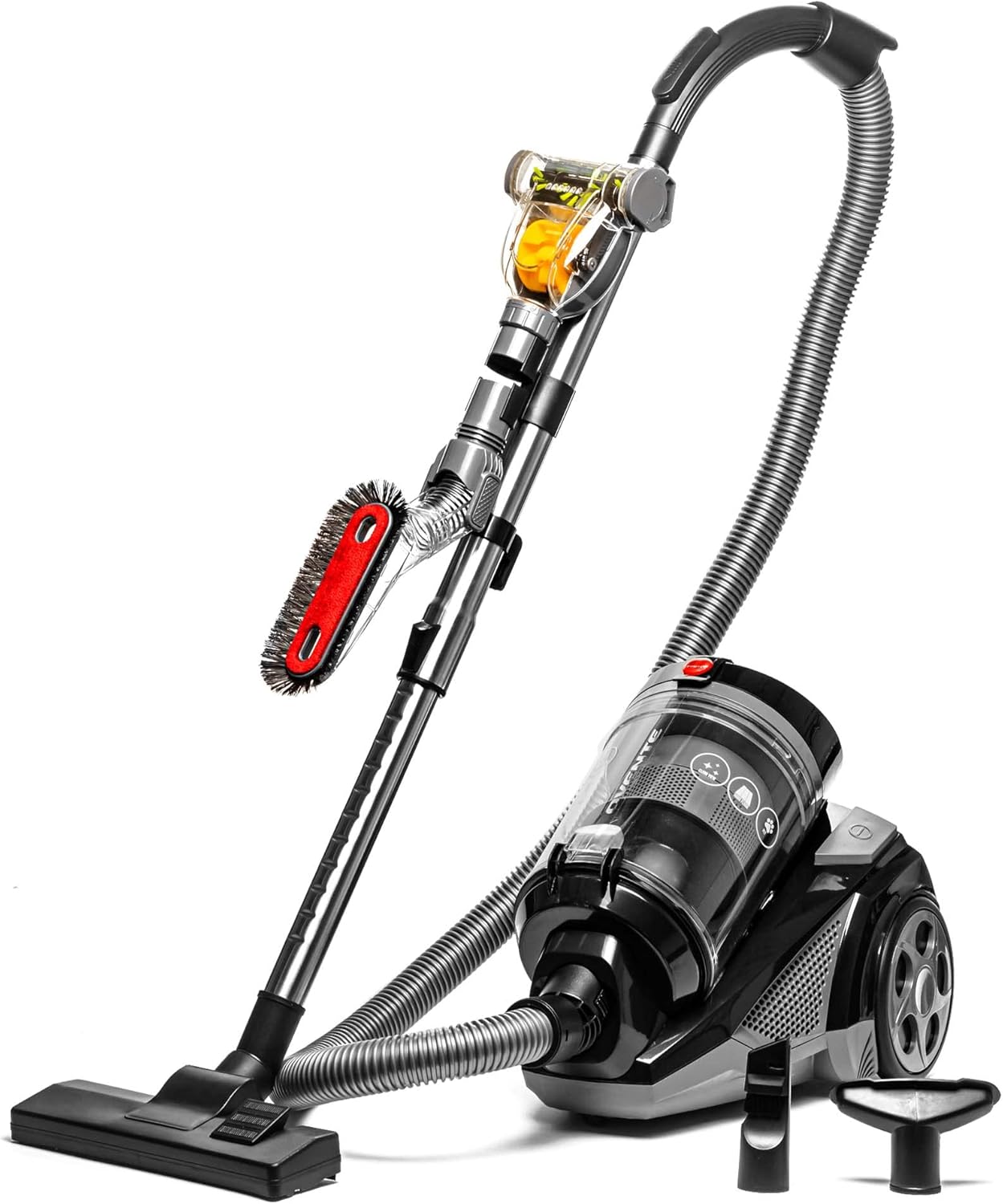 OVENTE Bagless Canister Vacuum Cleaner - 1400W Powerful Suction, 3L Dust Cup, Lightweight, Black