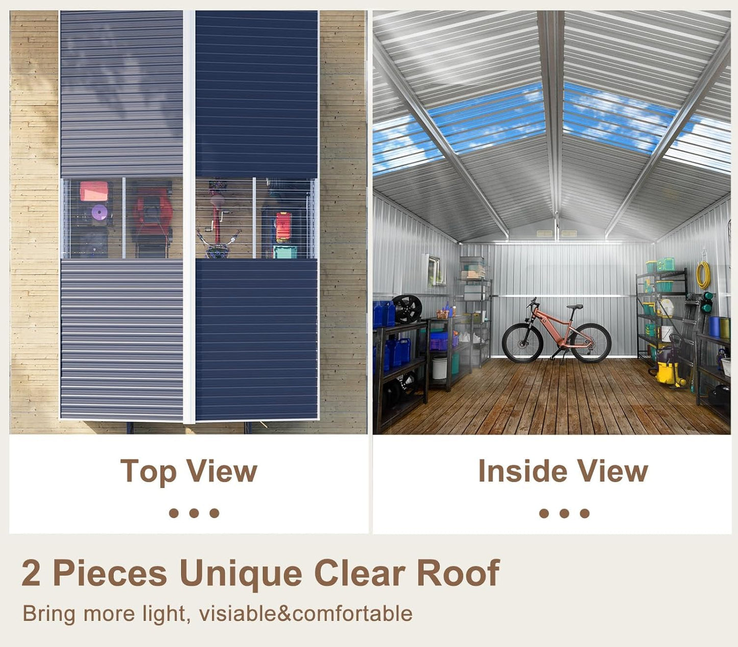 WELYAS 10x10 FT Metal Outdoor Storage Shed with Unique Floor Base Clear Roof Window Lockable Double Door Vent Heavy Duty Reinforced Frame Waterproof Sheds for Garden Large Lawnmower Tool,Dark Grey