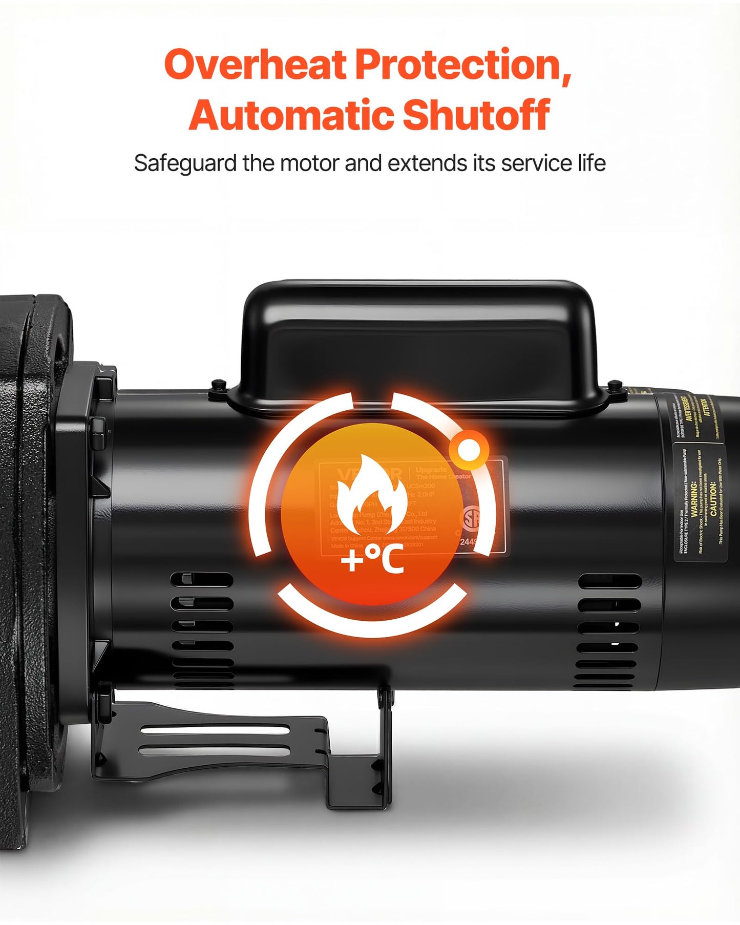 VEVOR 2 HP Shallow Well Jet Pump, 230 Volt, 5200 GPH Cast Iron Well Jet Pump, with 112 ft Max Head Lift, Check Valve, Thermal Protection, Automatic On/Off, for Garden Irrigation Lawn Sprinkler System
